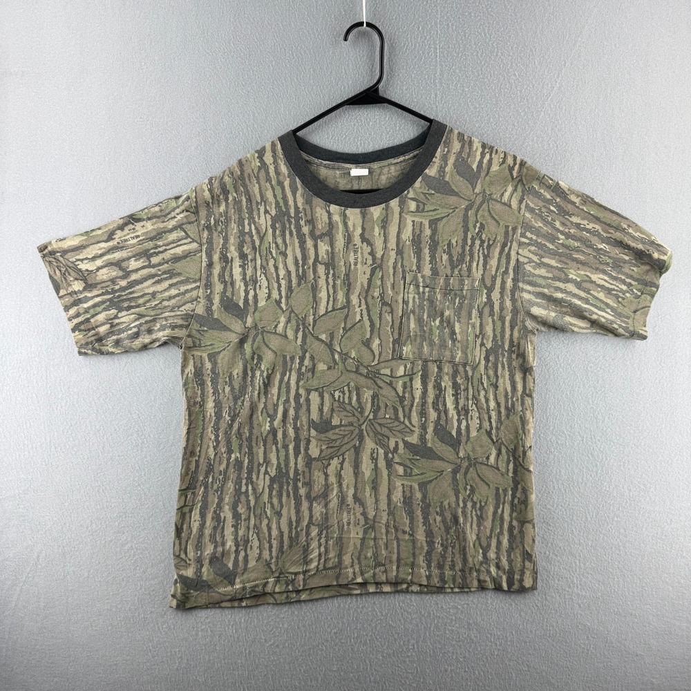 Vintage Realtree Shirt Mens XL Paper Thin 80s Bark Camo Pocket T Single Stitch